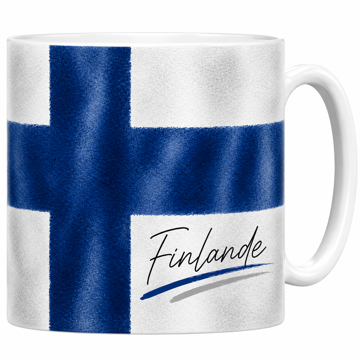Mug céramique blanc drapeau finlandais en aquarelle : croix nordique bleue sur blanc