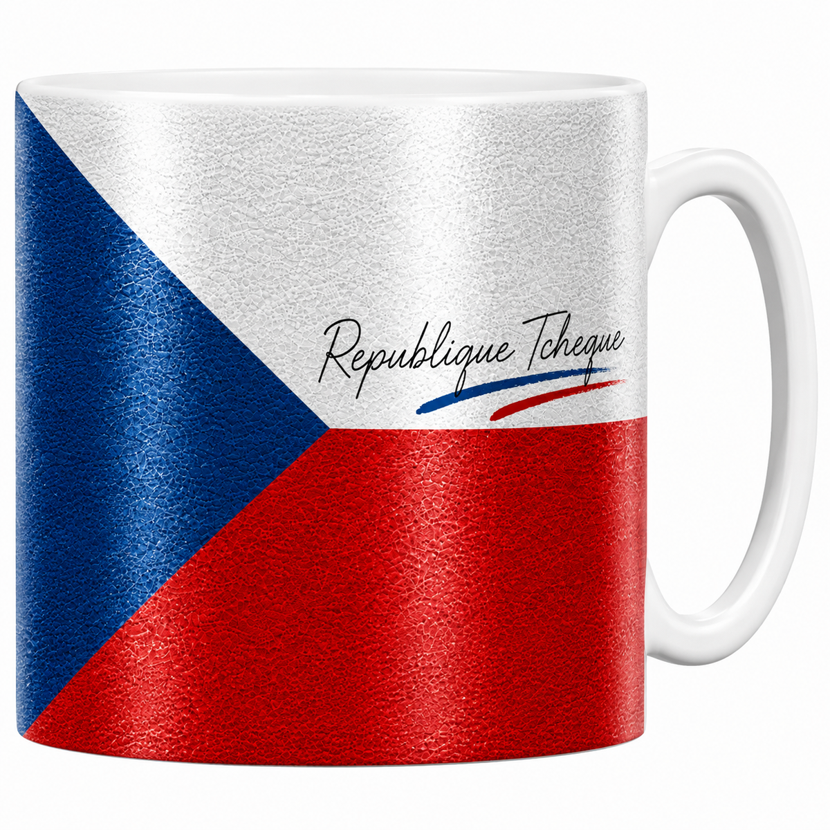 Mug céramique blanc drapeau tchèque en aquarelle : triangle bleu sur bandes blanche et rouge