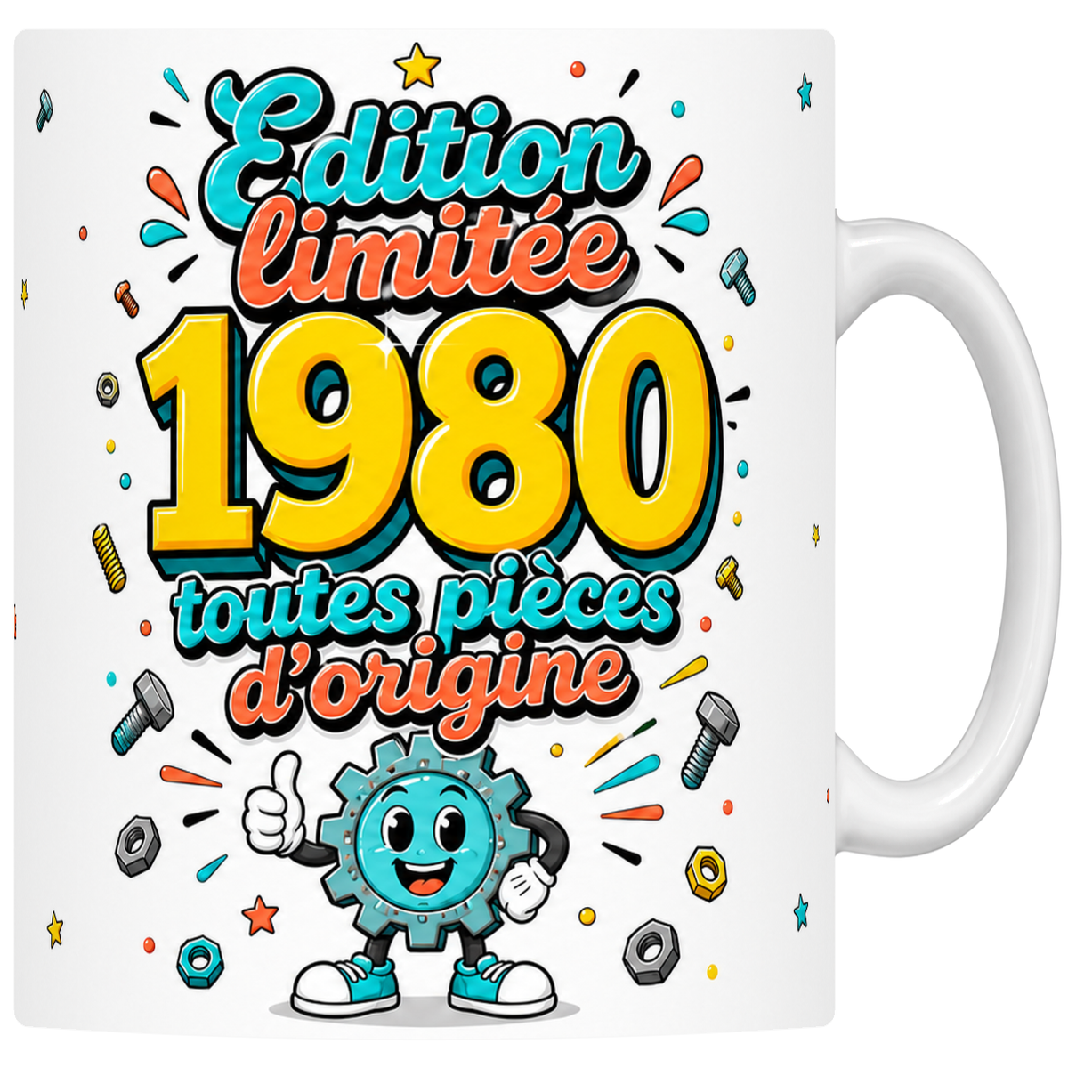 Mug céramique 330 ml Édition Limitée 1980 : « toutes pièces d'origine », mascotte engrenage