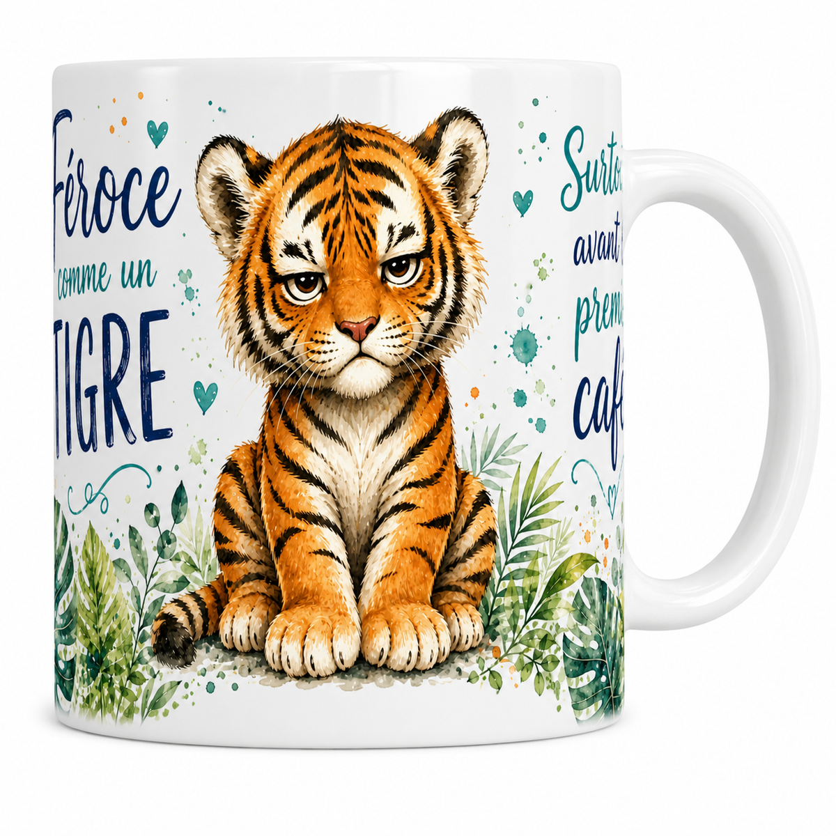 Mug céramique 330 ml « Féroce comme un tigre » : bébé tigre au regard blasé