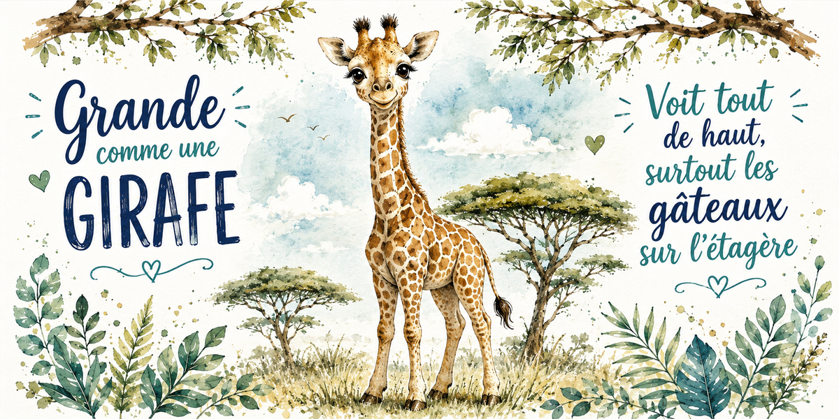 Visuel « Grande comme une girafe, voit tout de haut, surtout les gâteaux sur l'étagère »