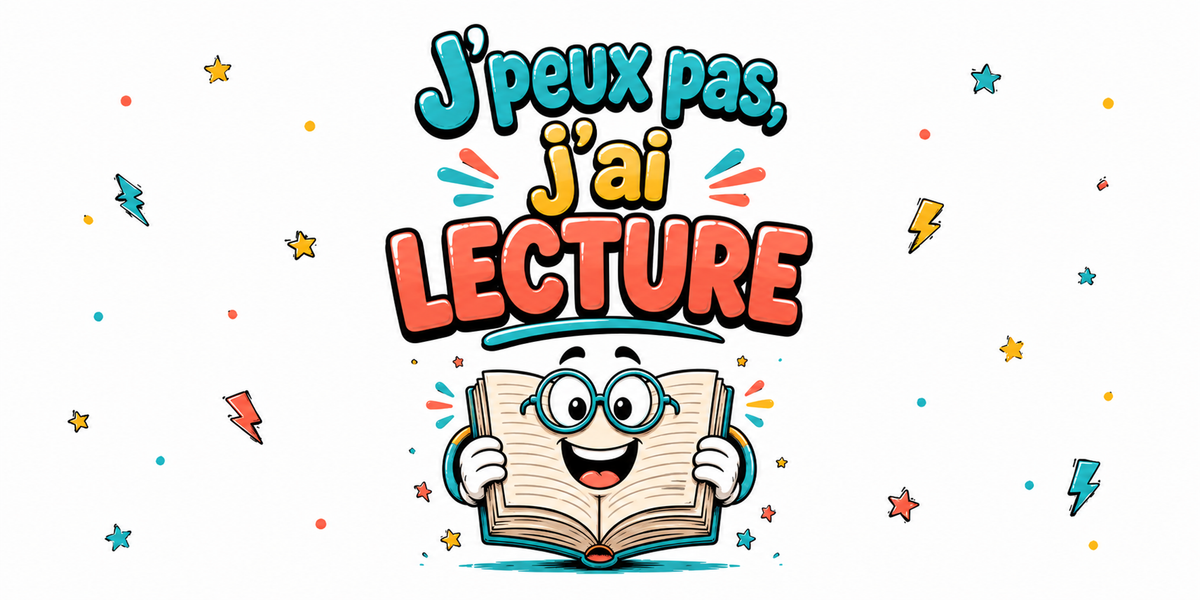 Visuel « J'peux pas, j'ai lecture » : livre ouvert souriant à lunettes rondes