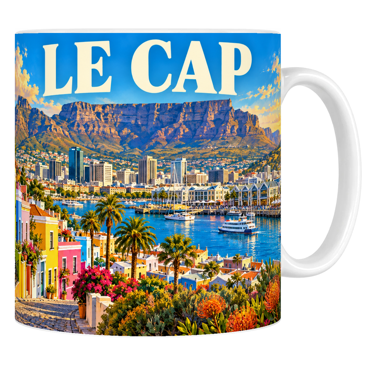 Mug céramique 330 ml « LE CAP » : montagne de la Table, Bo-Kaap et grande roue