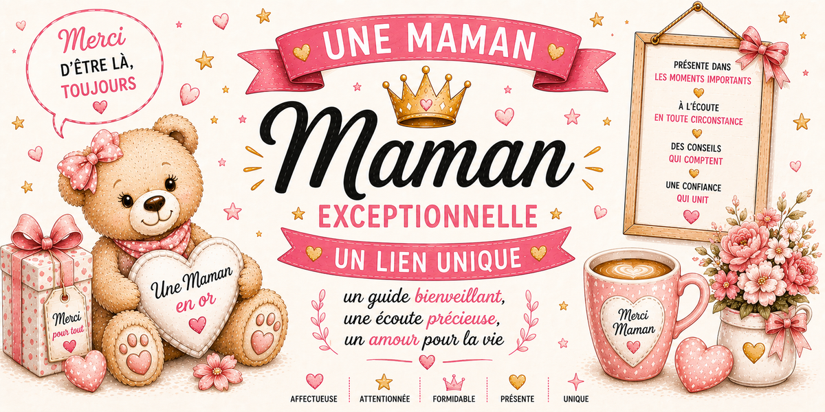 Visuel maman « un guide bienveillant, une écoute précieuse, un amour pour la vie » : ourson et roses