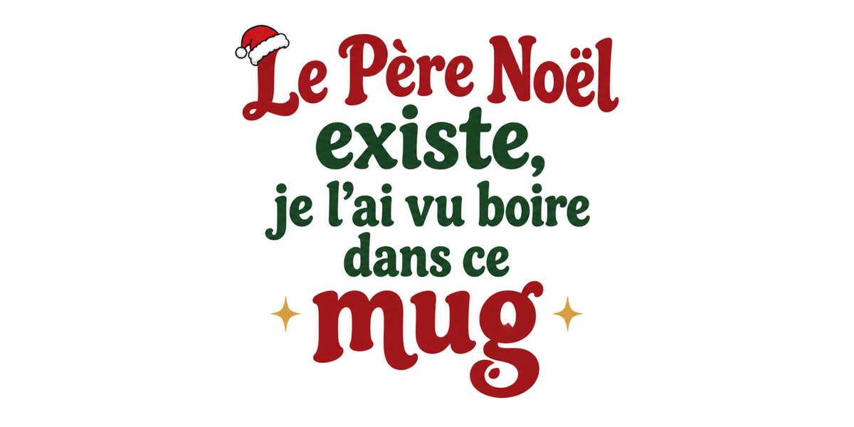 Visuel à plat du mug de Noël Le Père Noël Existe