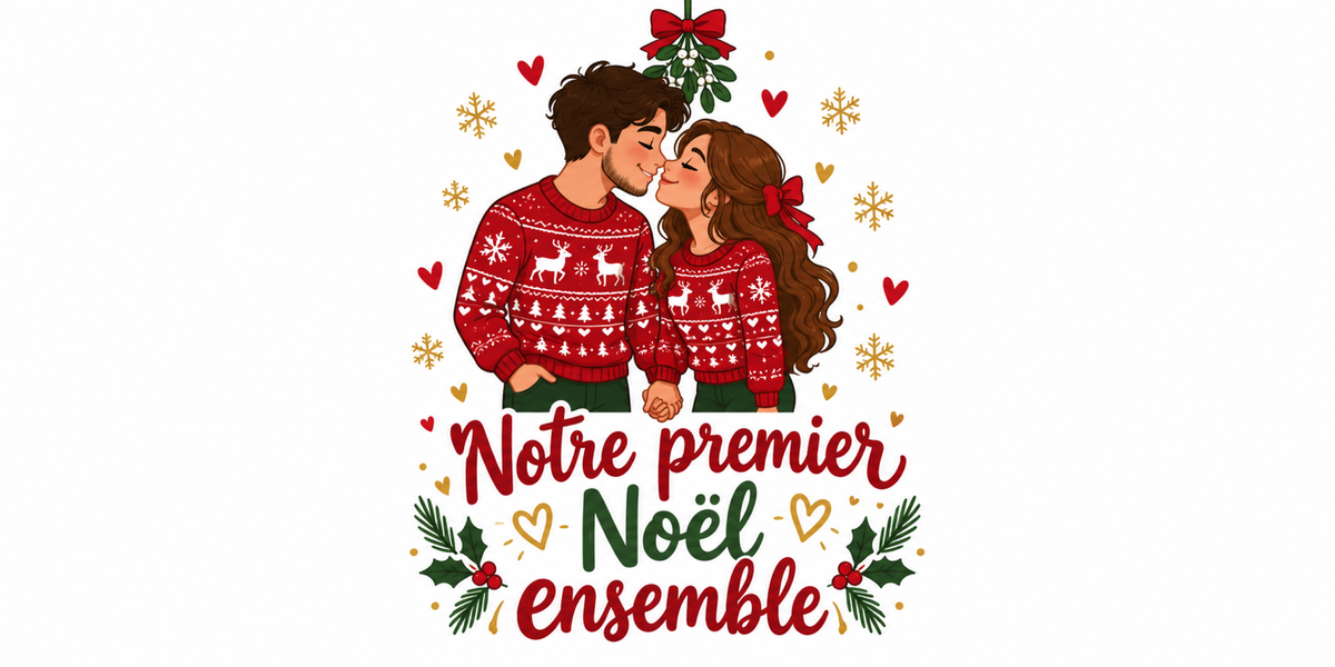 Visuel à plat du mug de Noël Premier Noël Ensemble