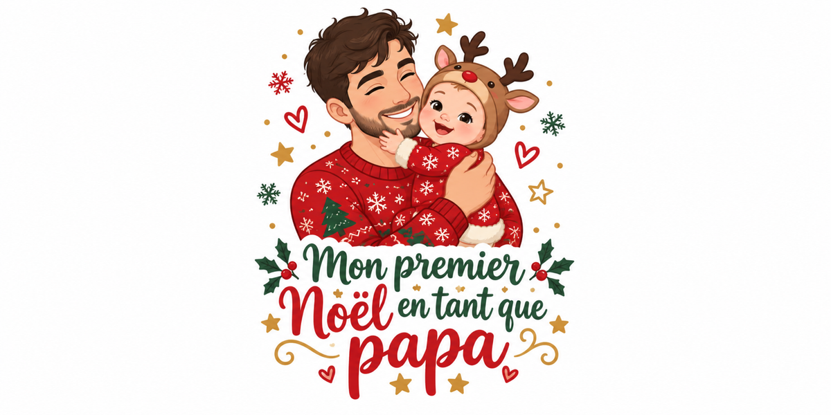 Visuel à plat du mug de Noël Premier Noël Papa
