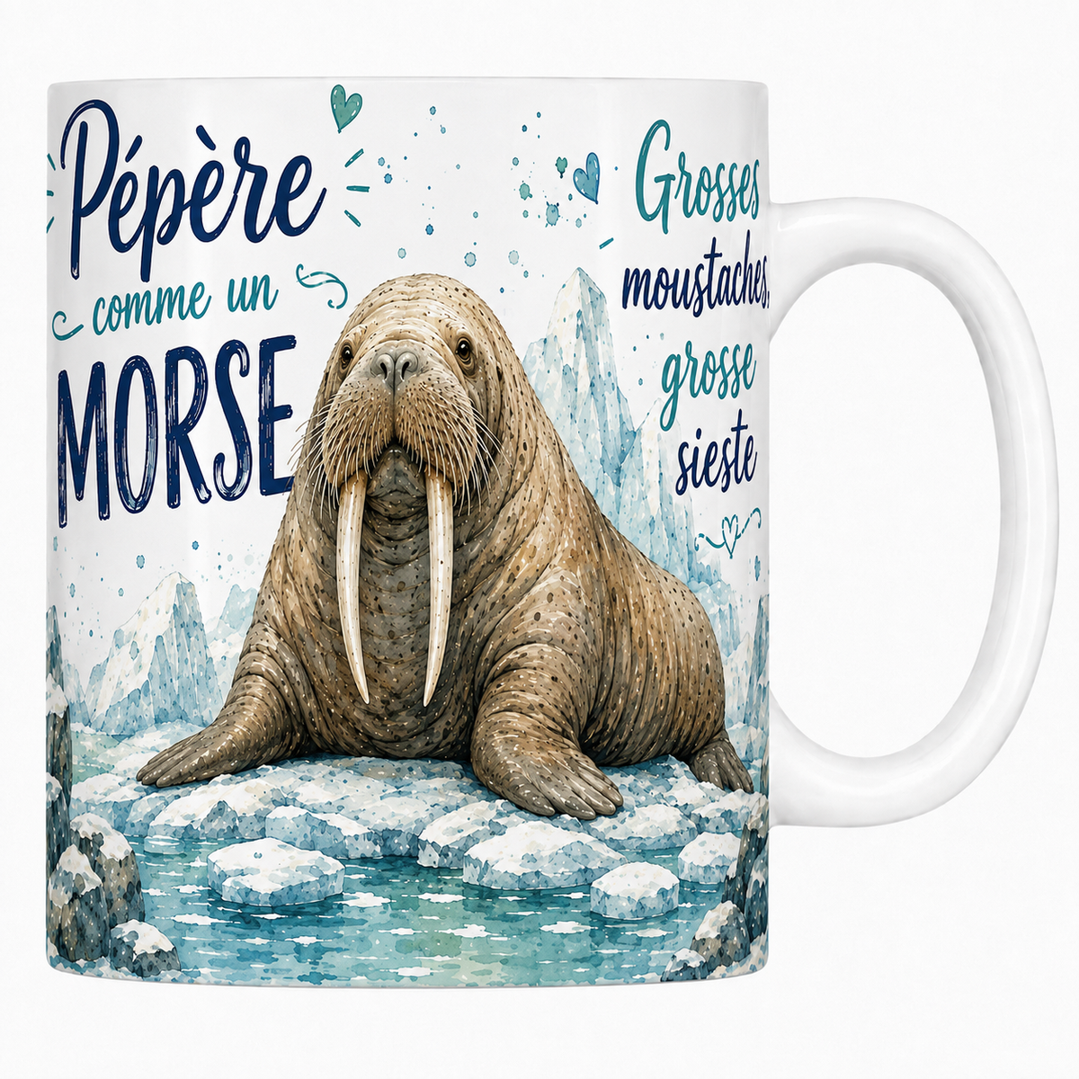 Mug céramique 330 ml « Pépère comme un morse » : morse allongé sur la banquise