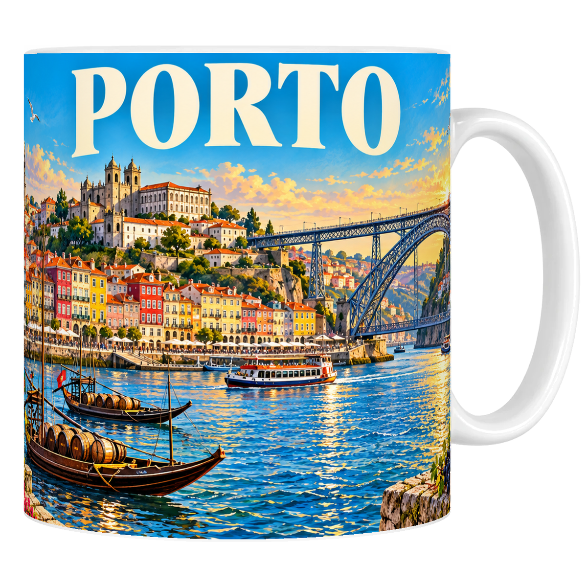 Mug céramique 330 ml « PORTO » : pont Dom-Luís-Ier, Ribeira et barcos rabelos
