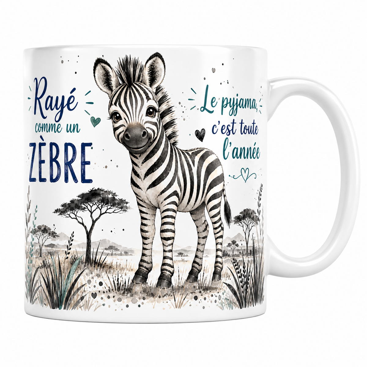 Mug céramique 330 ml « Rayé comme un zèbre » : zèbre et savane en aquarelle