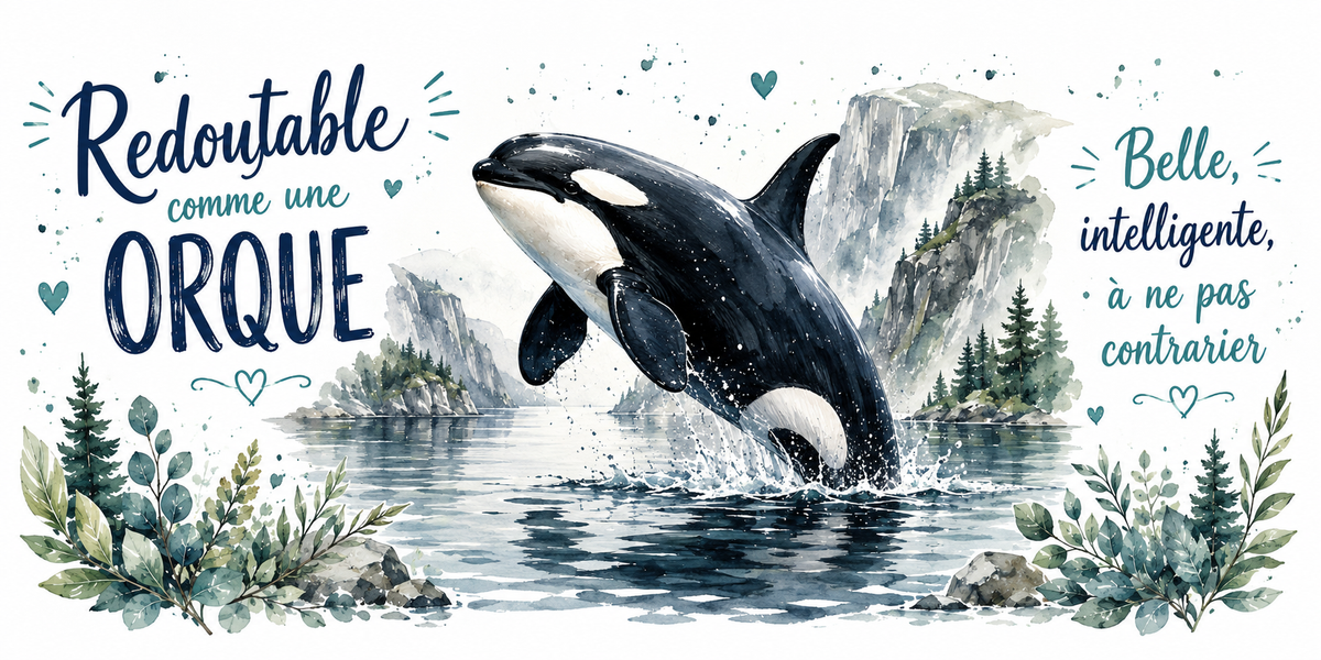 Visuel « Redoutable comme une orque, belle, intelligente, à ne pas contrarier » : aquarelle d'une orque hors de l'eau