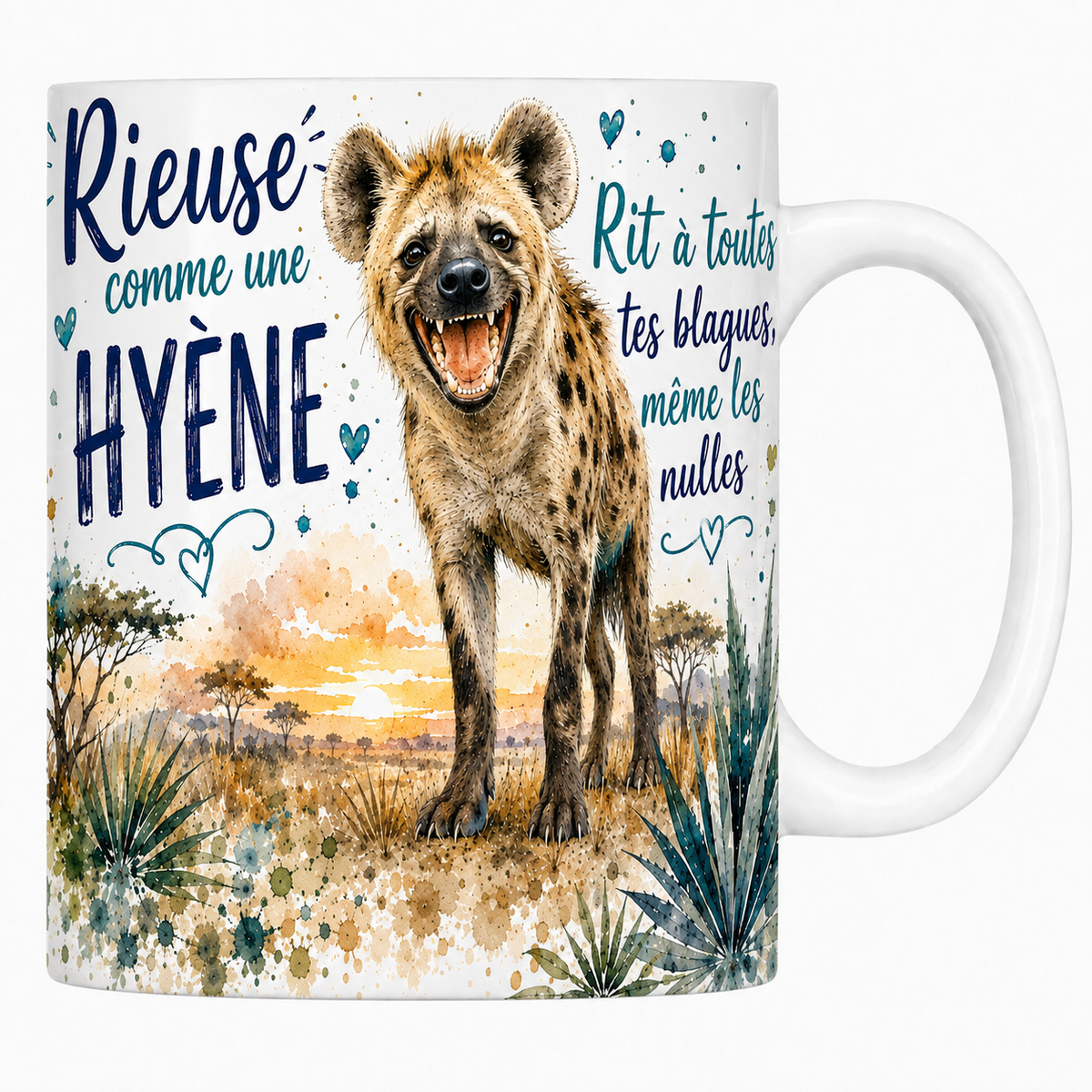 Mug céramique 330 ml « Rieuse comme une hyène » : hyène tachetée gueule ouverte