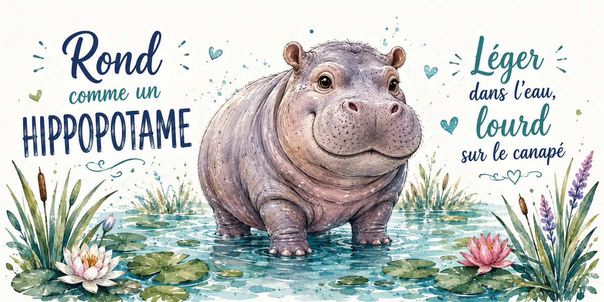 Visuel « Rond comme un hippopotame, léger dans l'eau, lourd sur le canapé »