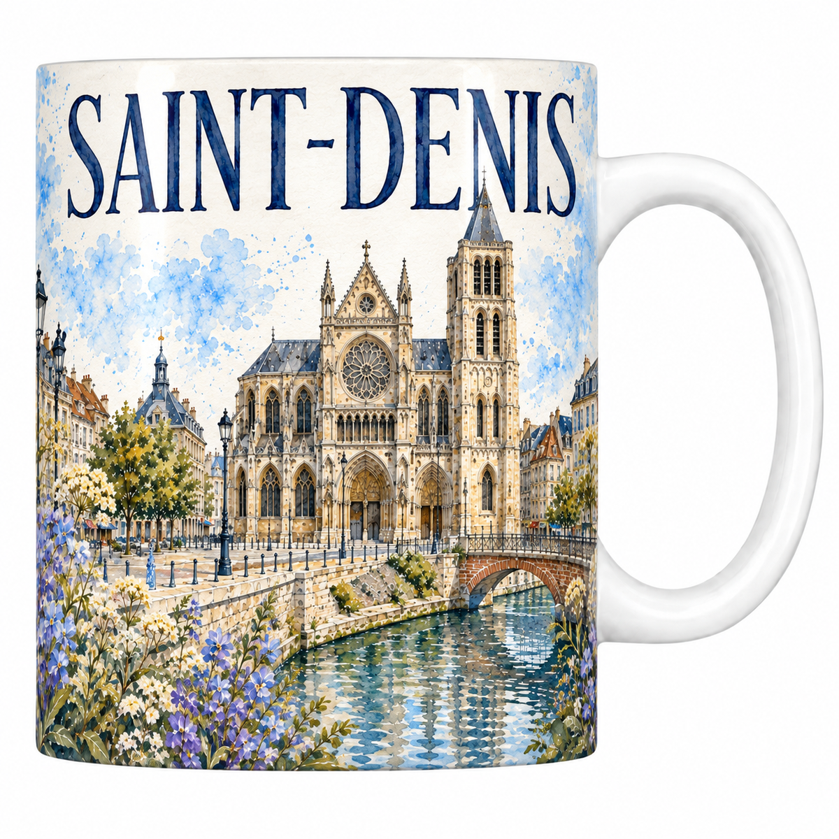 Mug céramique 330 ml « SAINT-DENIS » : basilique cathédrale gothique et canal à l'aquarelle