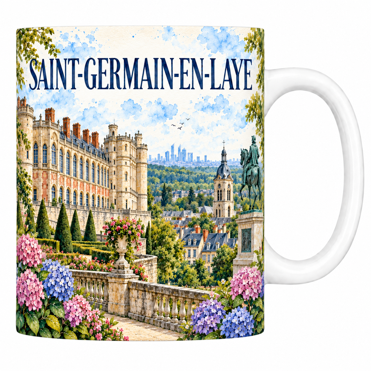 Mug céramique 330 ml Saint-Germain-en-Laye : le château et les parterres en aquarelle