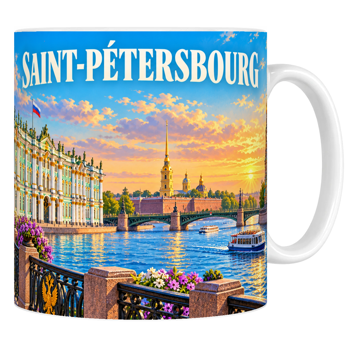 Mug céramique 330 ml « SAINT-PÉTERSBOURG » : Palais d'Hiver et flèche de Pierre-et-Paul