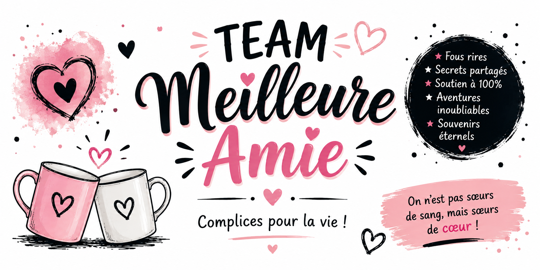 Visuel Team Meilleure Amie : sœurs de cœur, fous rires, secrets partagés et deux mugs qui trinquent