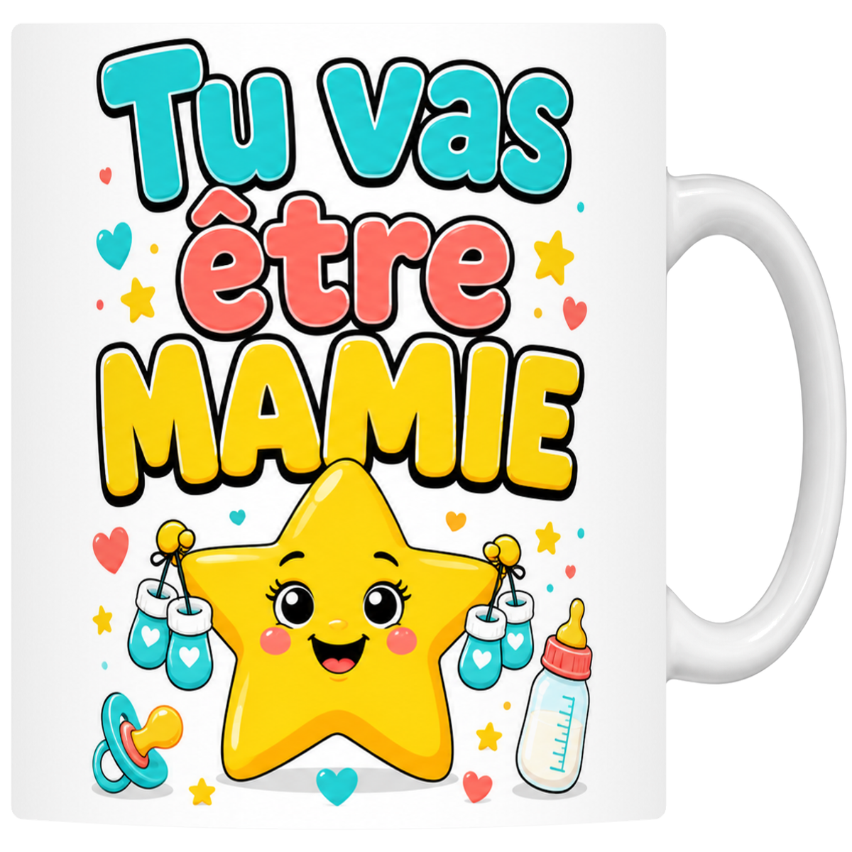 Mug céramique 330 ml « Tu vas être mamie » : étoile mascotte, chaussons et biberon