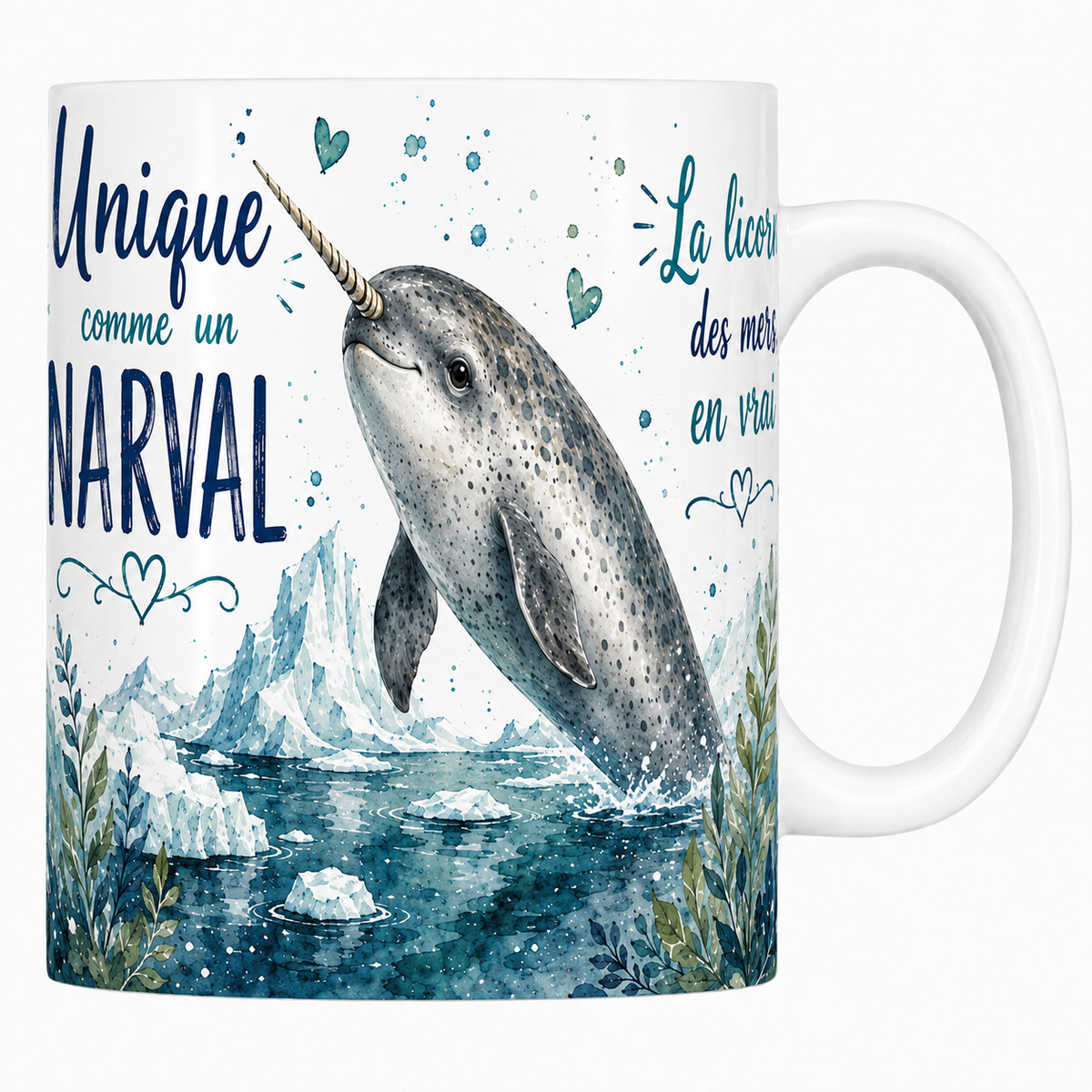 Mug céramique 330 ml « Unique comme un narval » : narval et sa défense torsadée