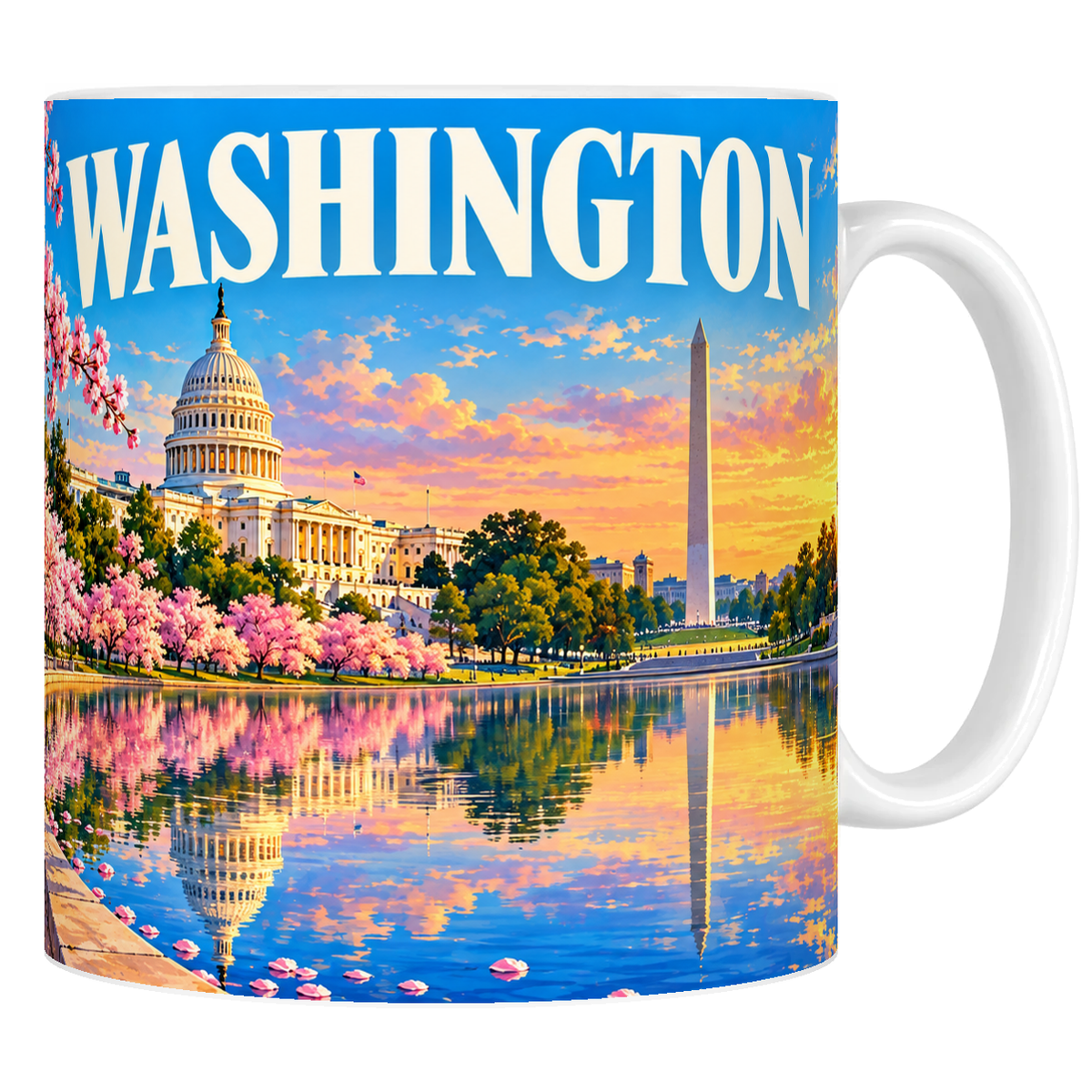 Mug céramique 330 ml « WASHINGTON » : Capitole, obélisque et cerisiers en fleur