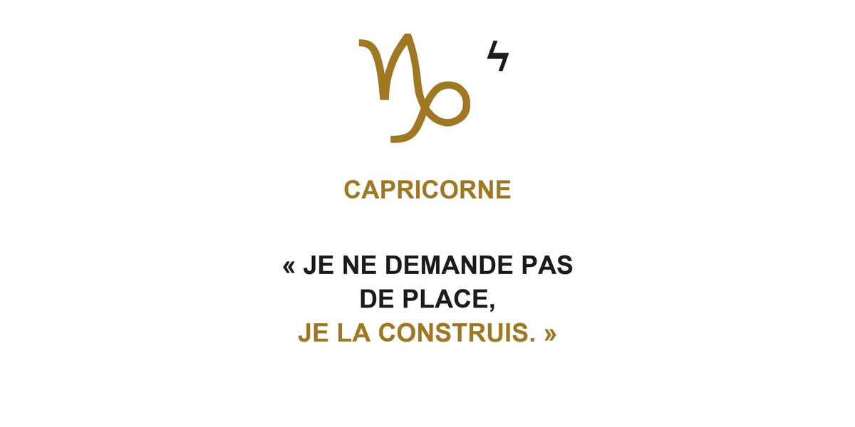 Visuel à plat du mug Capricorne Zodiaque Audace : symbole ♑, éclair, nom CAPRICORNE et phrase en capitales bold