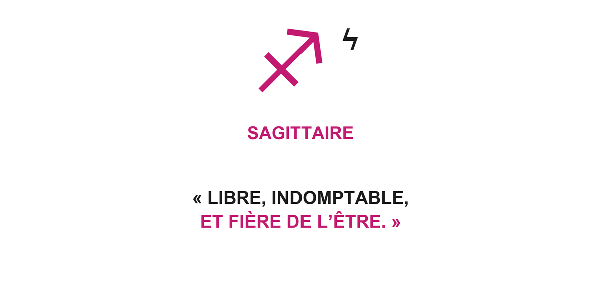 Visuel à plat du mug Sagittaire Zodiaque Audace : symbole ♐, éclair, nom SAGITTAIRE et phrase en capitales bold
