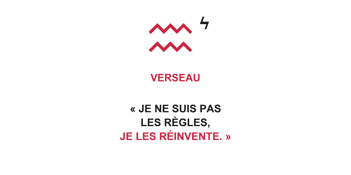 Visuel à plat du mug Verseau Zodiaque Audace : symbole ♒, éclair, nom VERSEAU et phrase en capitales bold