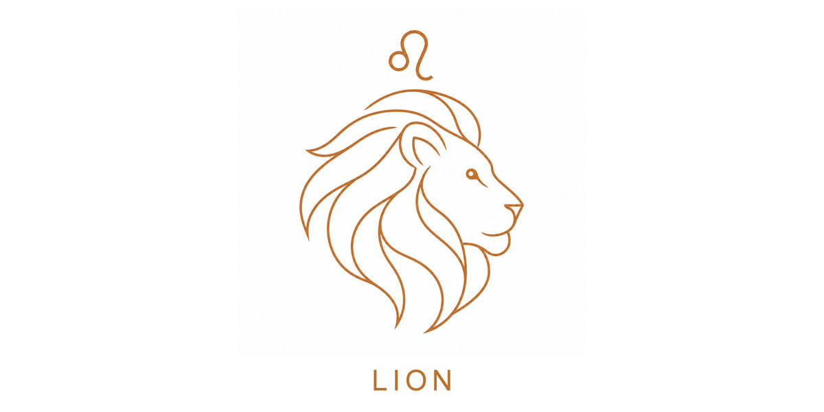 Visuel à plat du mug Lion Zodiaque Minimaliste : une tête de lion à la crinière ondoyante, symbole ♌ et nom LION