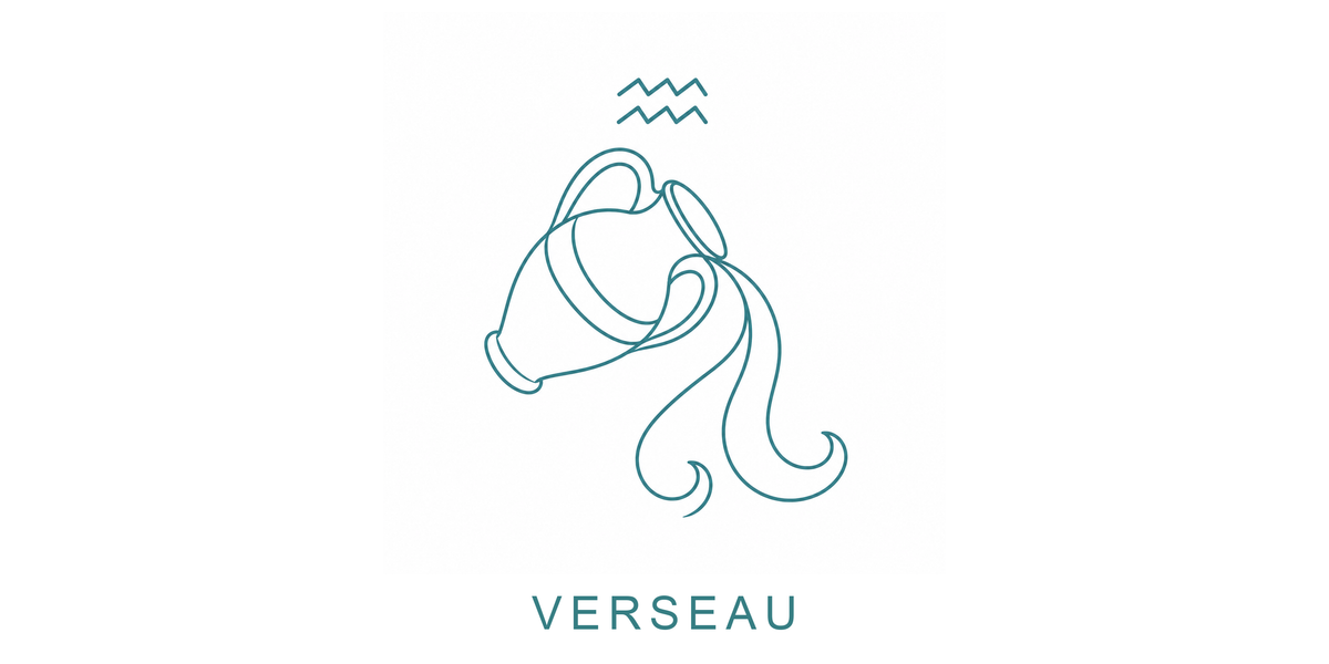 Visuel à plat du mug Verseau Zodiaque Minimaliste : une amphore d'où s'écoule une vague, symbole ♒ et nom VERSEAU