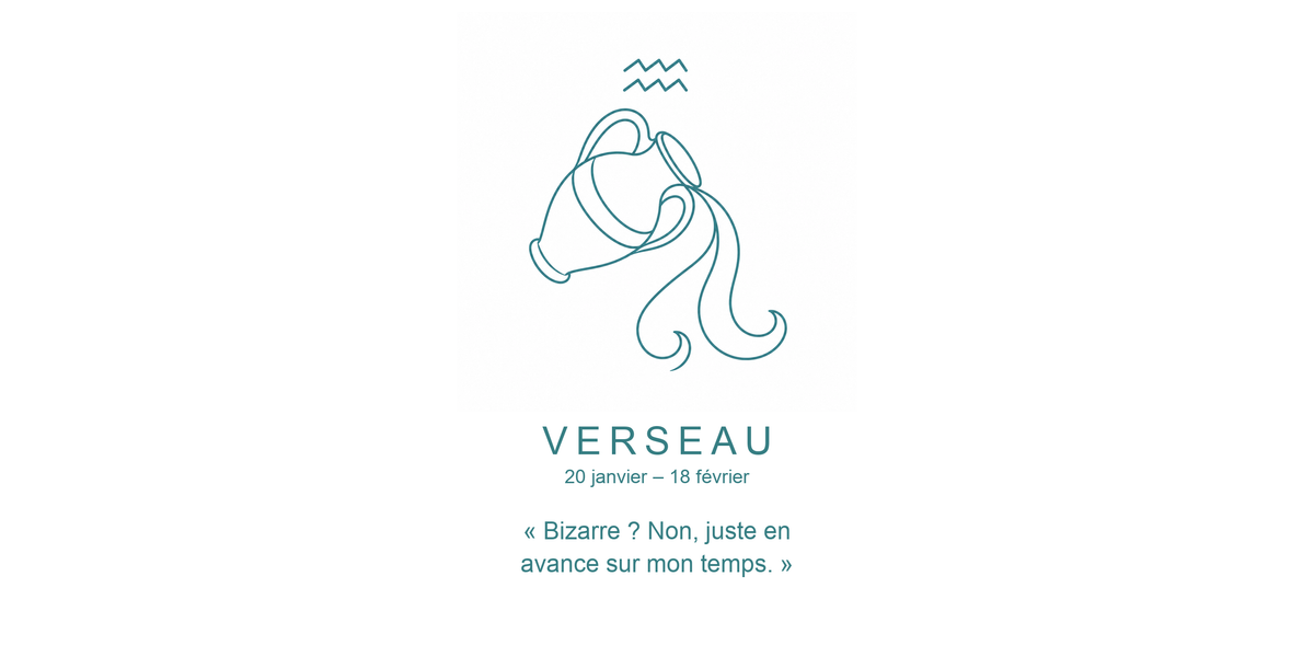 Visuel à plat du mug Verseau Zodiaque Phrase : une amphore d'où s'écoule une vague, symbole ♒ et nom VERSEAU