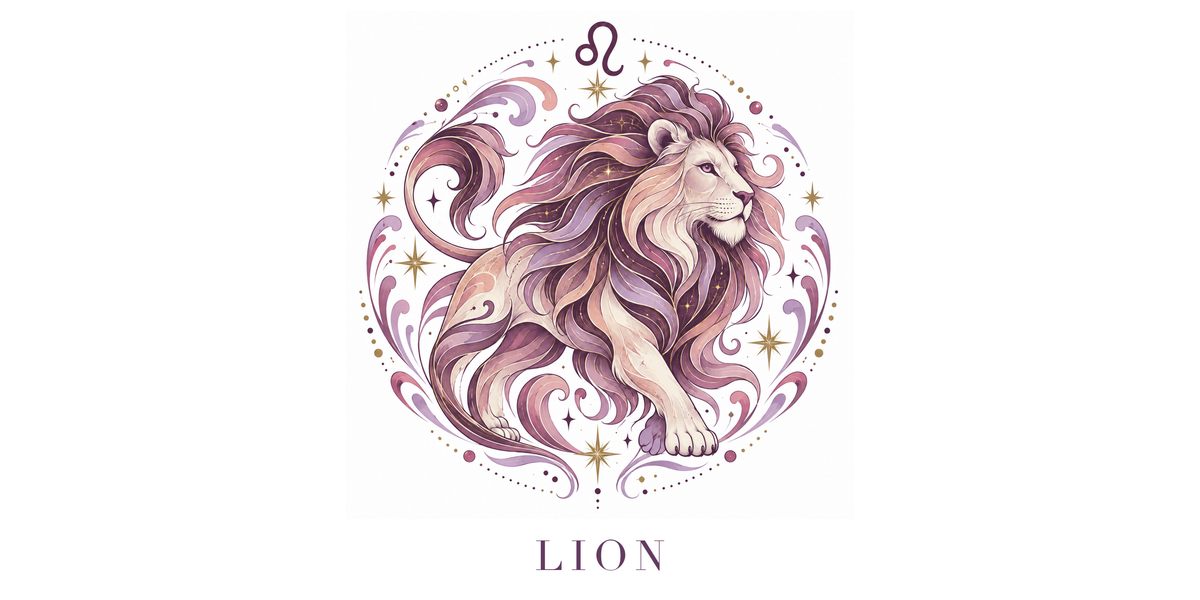 Visuel à plat du mug Lion Zodiaque Rose : un lion à la crinière ondoyante, regard fier, symbole ♌ et nom LION