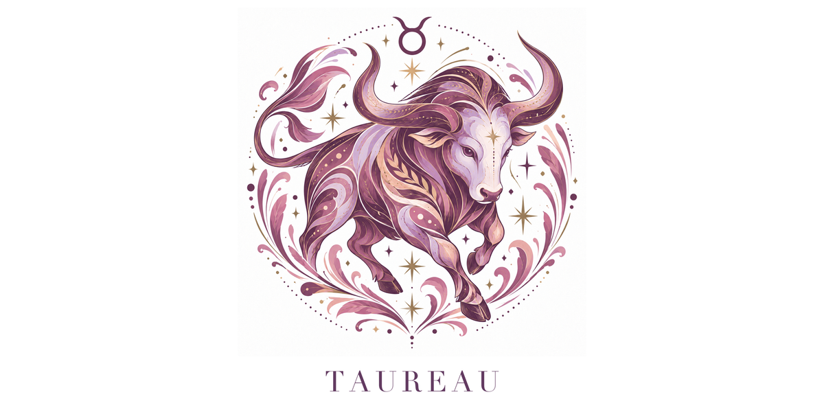 Visuel à plat du mug Taureau Zodiaque Rose : un taureau puissant et élégant, cornes dressées, symbole ♉ et nom TAUREAU