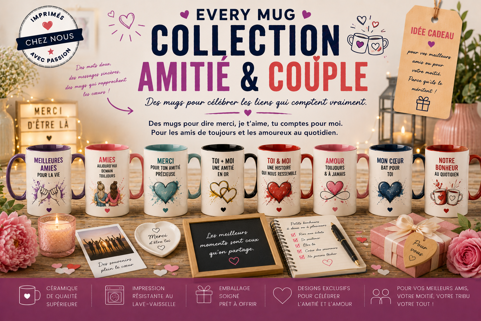 Collection mugs amitié et couple EveryMug — meilleure amie, BFF, couple et témoin de mariage en céramique