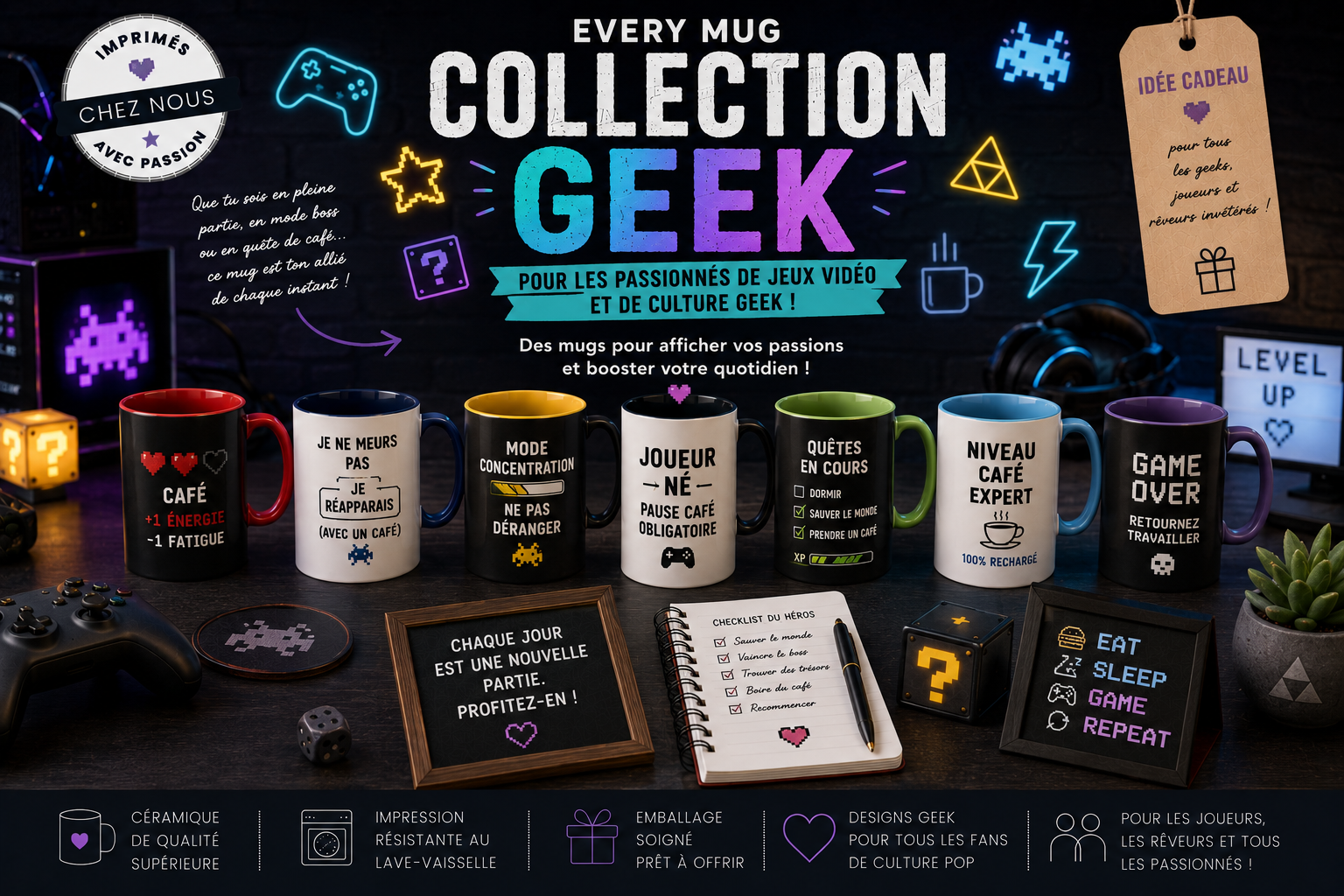 Collection mugs geek et pop culture EveryMug — gamer, fan culture geek et nerd en céramique