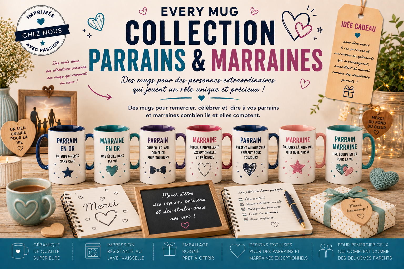 Collection mugs parrains et marraines EveryMug — Marraine, Parrain, future marraine et futur parrain en céramique