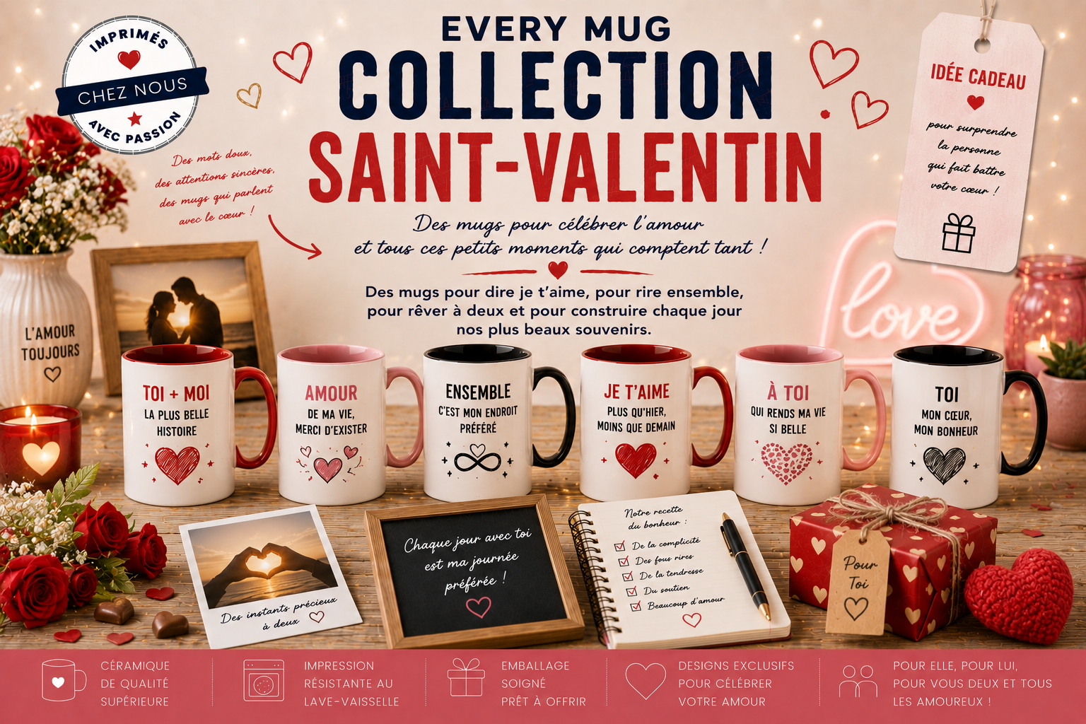 Collection mugs Saint-Valentin EveryMug — amour, je t'aime, couple et cœur en céramique