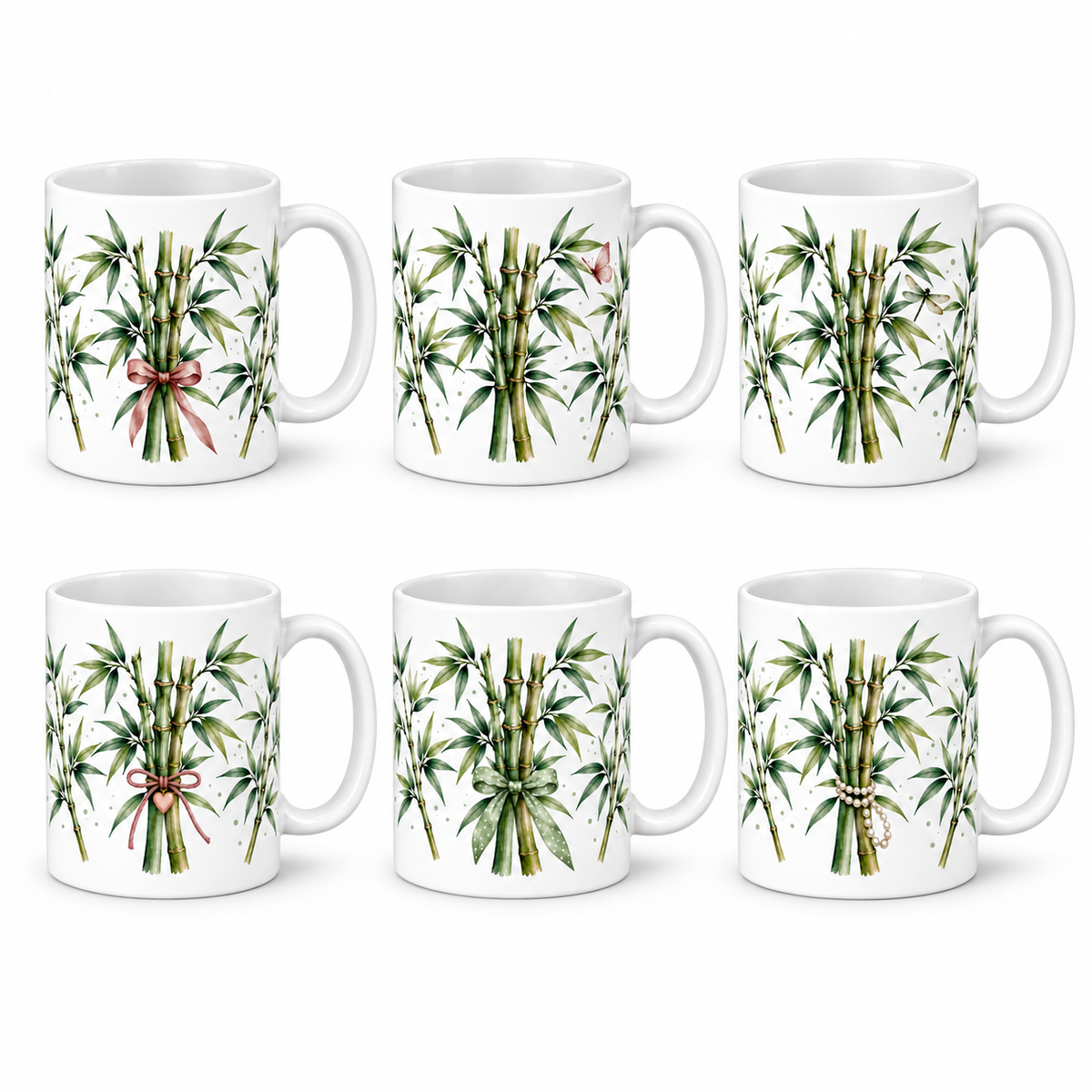 Lot de 6 mugs Bambou aquarelle