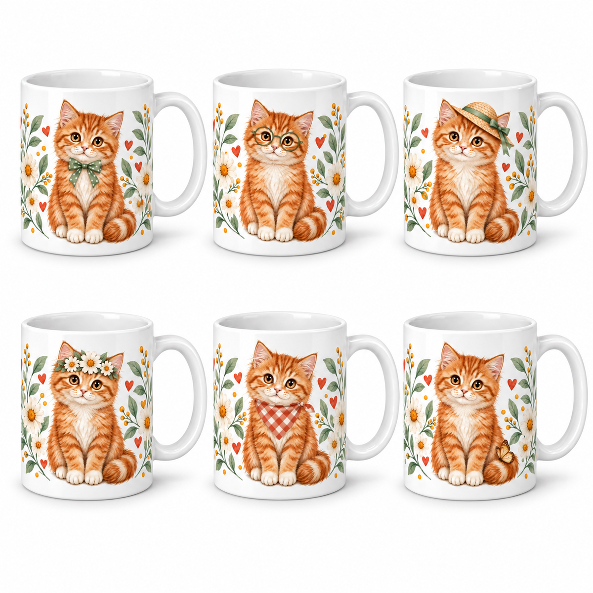 Lot de 6 mugs Chats aquarelle