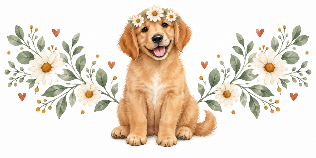 Visuel Chiot couronne fleurie