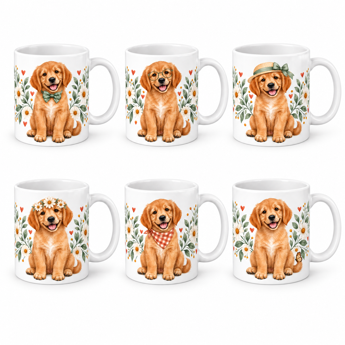 Lot de 6 mugs Chiots aquarelle