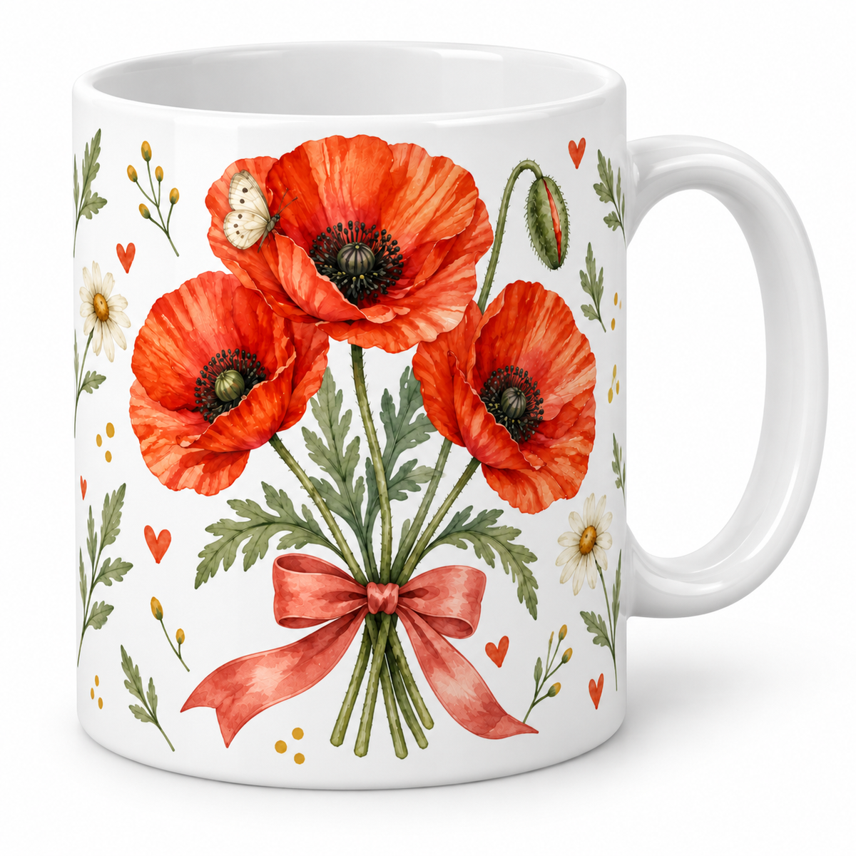 Mug Coquelicot au ruban rouge et papillon