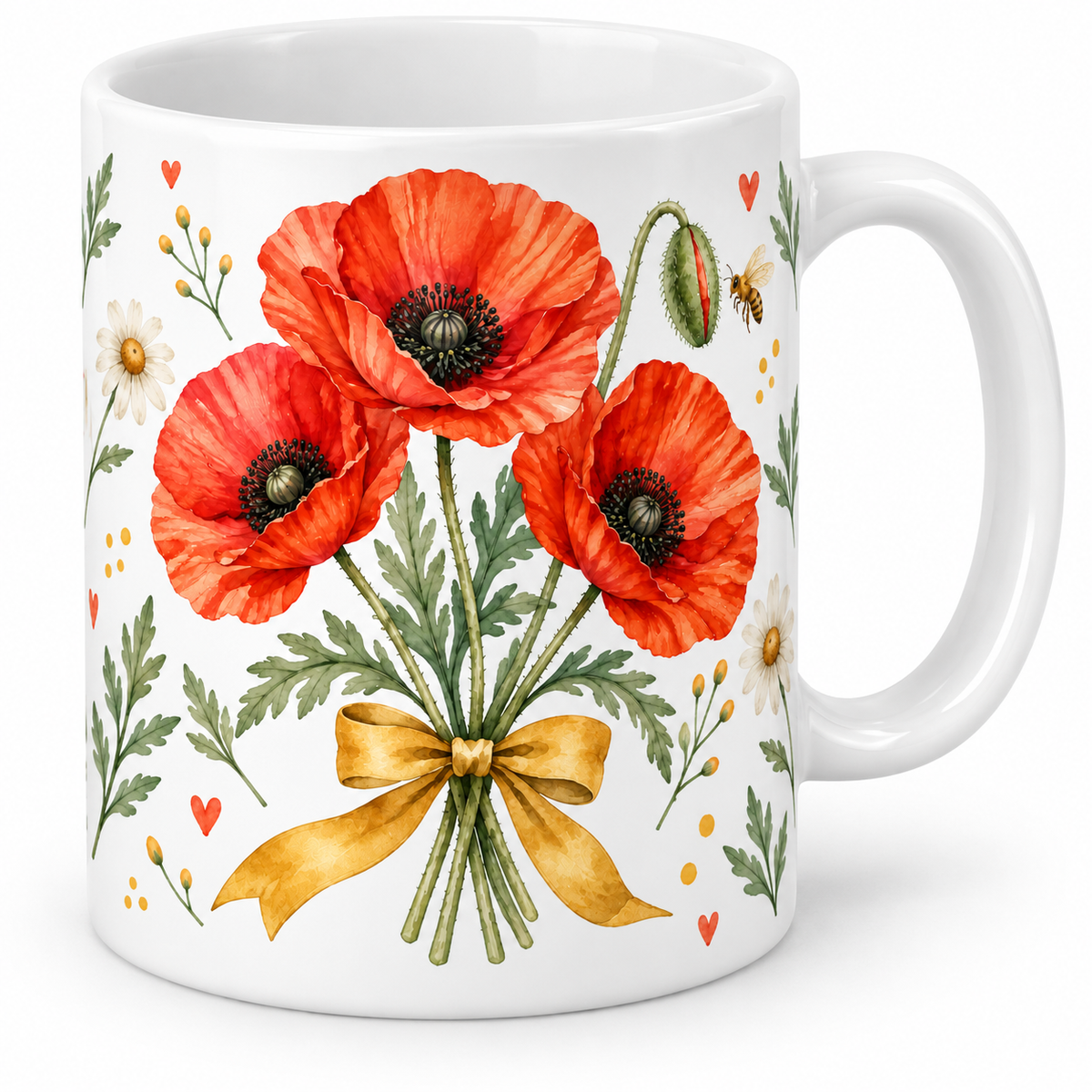 Mug Coquelicot au nœud doré et abeille