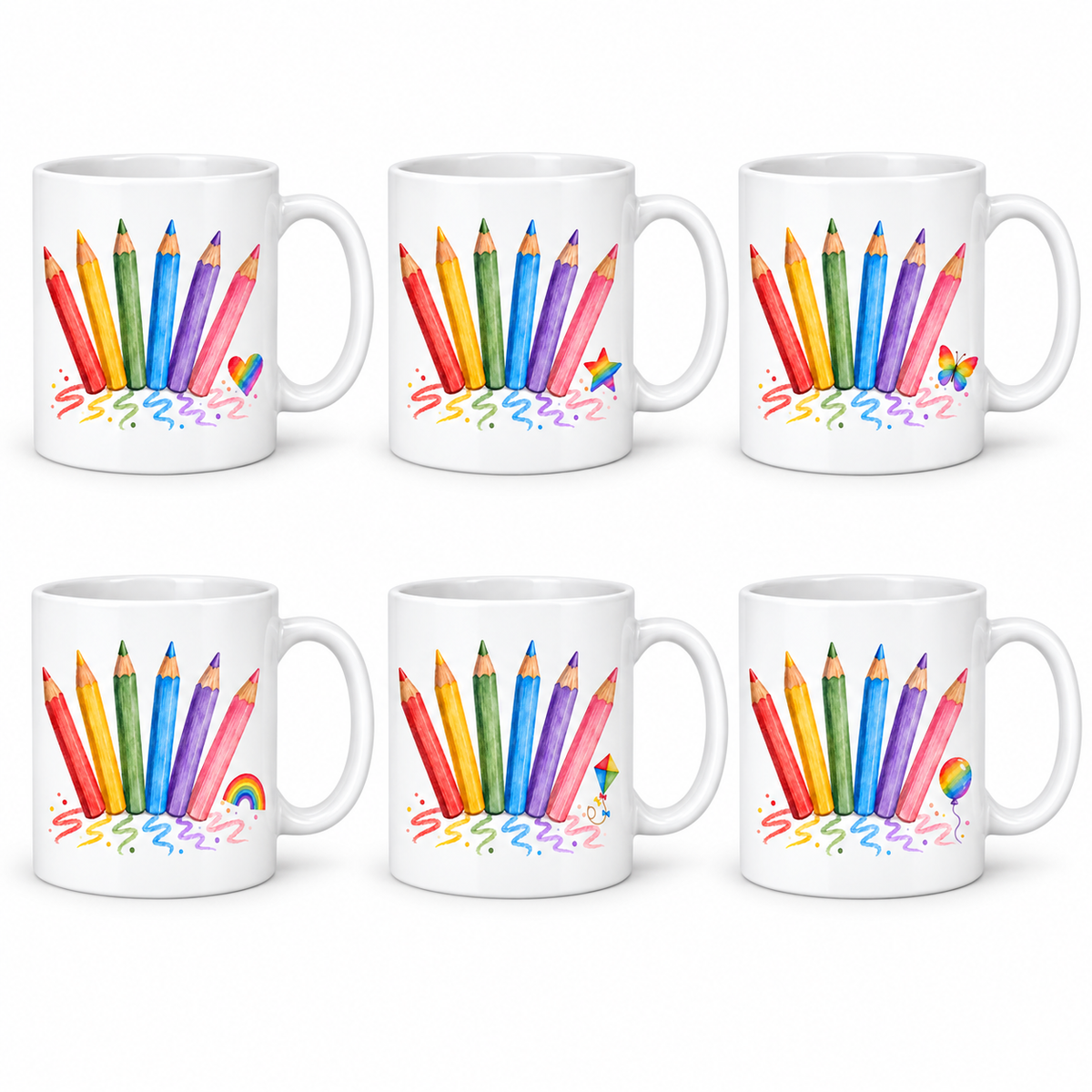 Lot de 6 mugs Crayons de Couleur aquarelle