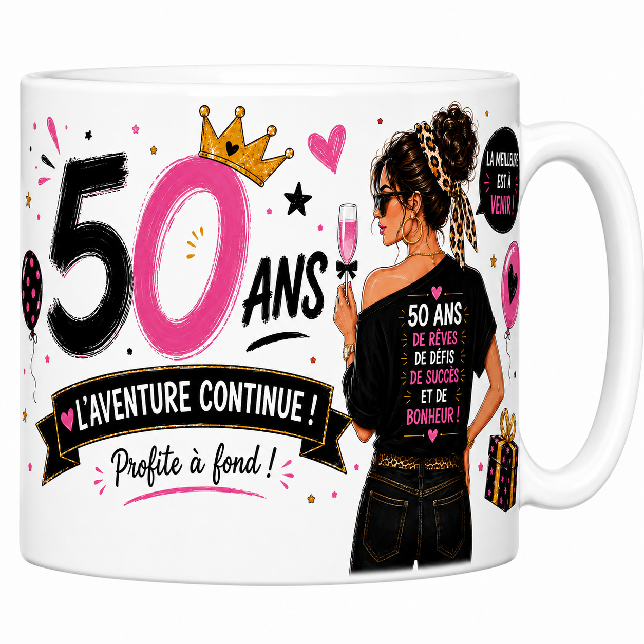 Mug 50 ans Femme - De Rêves, de Défis et de Bonheur