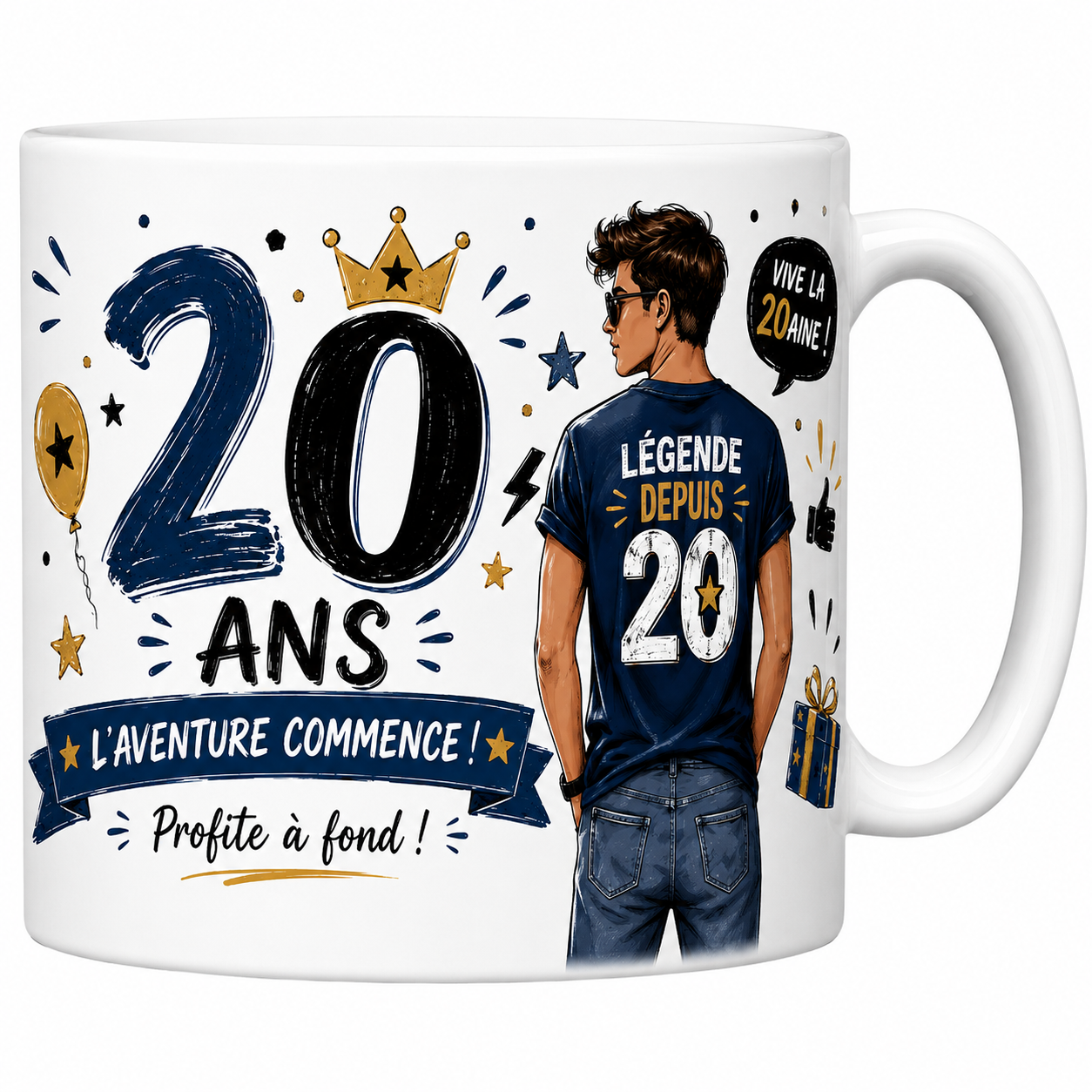 Mug 20 ans Homme - L'Aventure Commence, Vive la 20aine