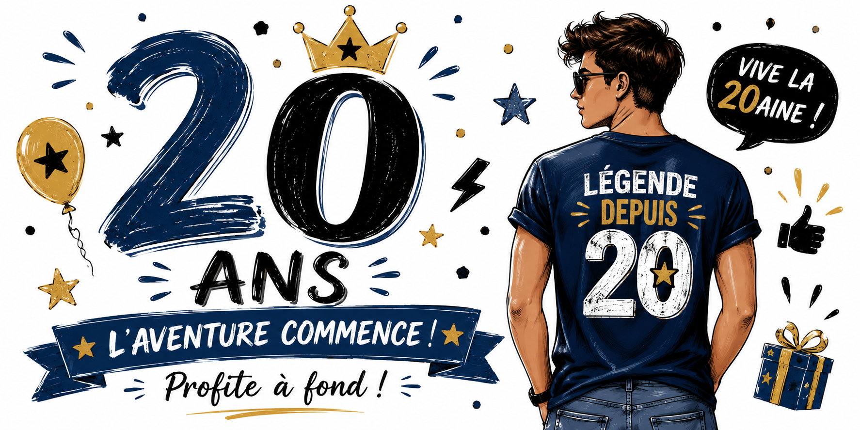 Mug 20 ans Homme - L'Aventure Commence, Vive la 20aine
