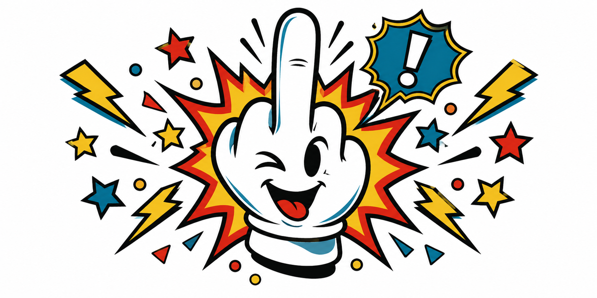 Visuel pop art d'une main cartoon souriante au doigt levé, entourée d'éclairs, d'étoiles et d'une explosion orange