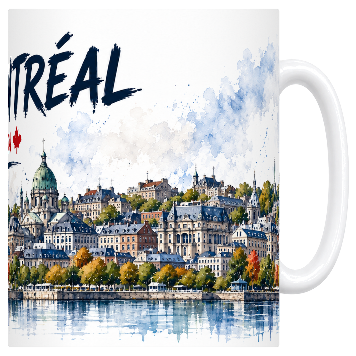 Mug blanc en ceramique 330 ml illustre d'une aquarelle de Montreal