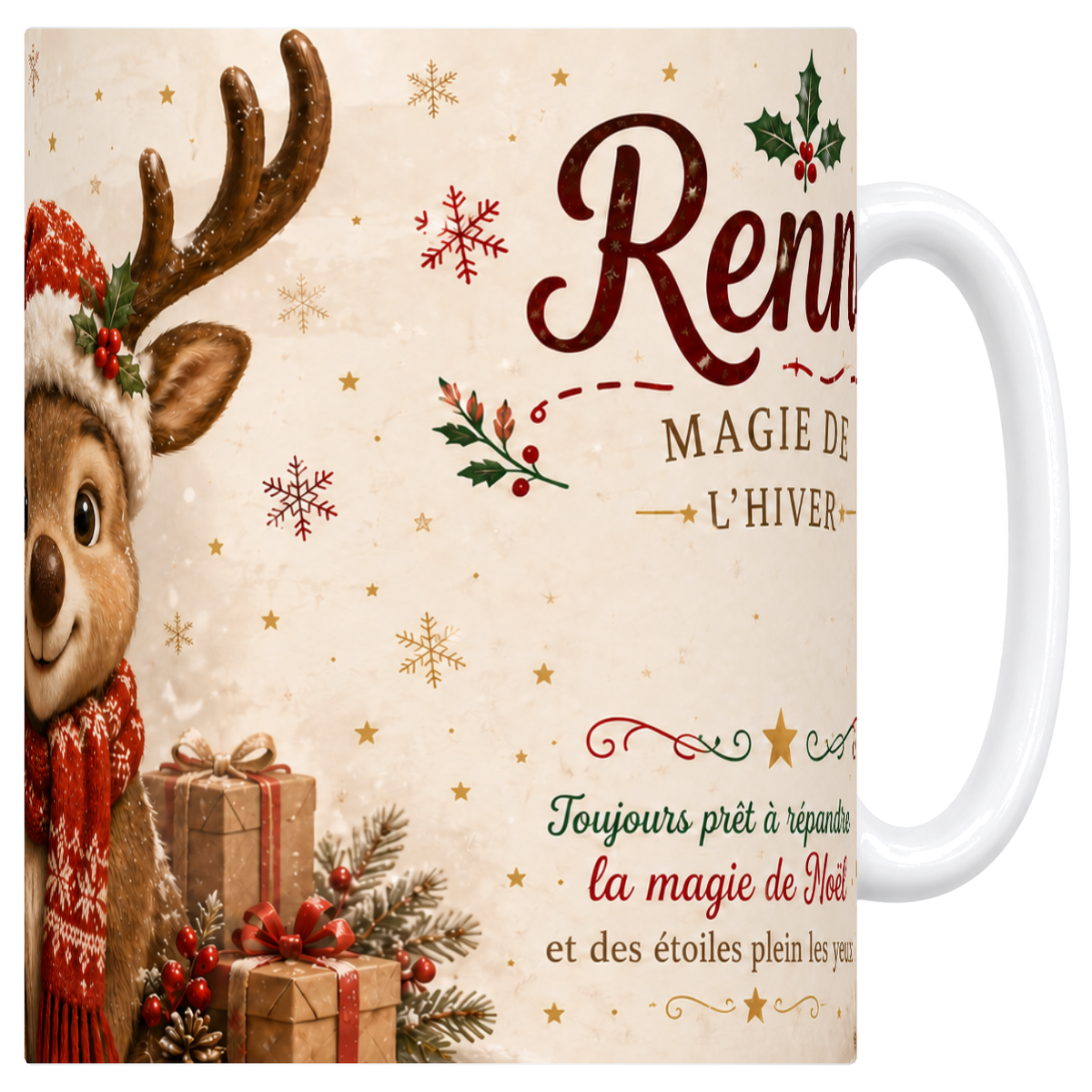 Mug blanc en ceramique 330 ml illustre d'un renne de Noel
