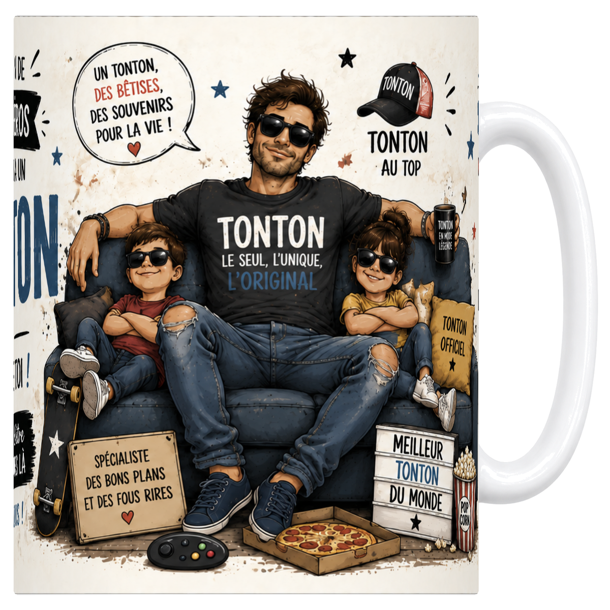 Mug blanc en ceramique 330 ml illustre sur le theme de tonton